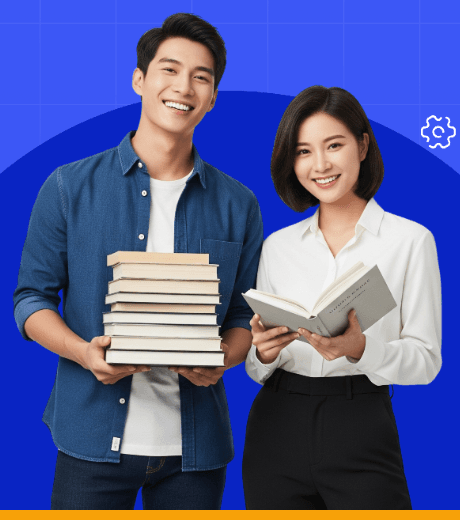Two learners holding books